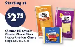 Family Dollar Chestnut Hill Swiss or Cheddar Cheese Slices 8 oz. or American Cheese Singles .66 oz., 16 ct offer