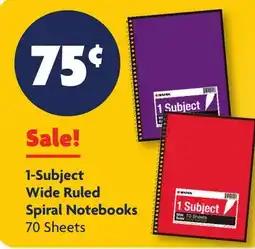Family Dollar 1‑Subject Wide Ruled Spiral Notebooks offer