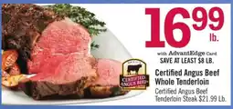 Price Chopper Certified Angus Beef Whole Tenderloin offer