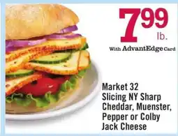 Price Chopper Market 32 Slicing NY Sharp Cheddar, Muenster, Pepper or Colby Jack Cheese offer