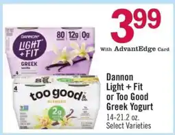 Price Chopper Dannon Light & Fit or Too Good Greek Yogurt offer