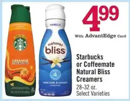 Price Chopper Starbucks or Coffeemate Natural Bliss Creamers offer