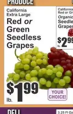 Key Food California Extra Large Red or Green Seedless Grapes offer