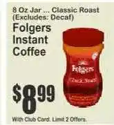Key Food Folgers Instant Coffee offer