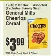 Key Food General Mills Cheerios Cereal offer
