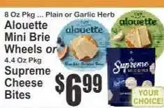 Key Food Alouette Mini Brie Wheels or Supreme Cheese Bites offer