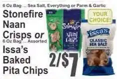 Key Food Stonefire Naan Crisps or Issa’s Baked Pita Chips offer