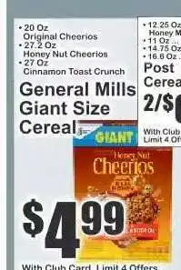 Key Food General Mills Giant Size Cereal offer
