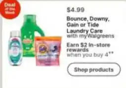 Walgreens Bounce, Downy, Gain or Tide Laundry Care with myWalgreens offer