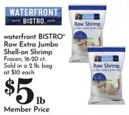 Food Pavilion Waterfront Bistro raw extra jumbo shell-on shrimp offer
