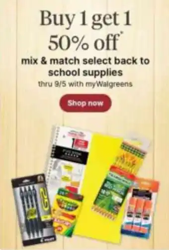 Walgreens myWalgreens select back to school supplies offer