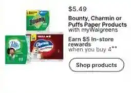 Walgreens Bounty, Charmin or Puffs Paper Products offer