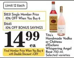 Food Pavilion Tito's Handmade Vodka or Chateau d'Esclans Whispering Angel Rosé offer