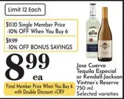 Food Pavilion Jose Cuervo Tequila Especial or Kendall-Jackson Vintner's Reserve offer