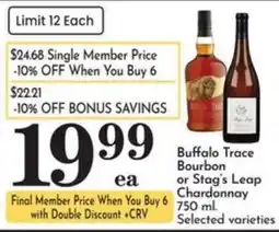 Food Pavilion Buffalo Trace Bourbon or Stag's Leap Chardonnay offer
