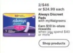 Walgreens Always Discreet Pads offer