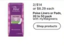 Walgreens Poise Liners or Pads offer