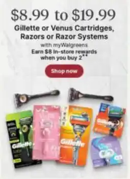 Walgreens Gillette or Venus Cartridges, Razors or Razor Systems offer