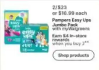 Walgreens Pampers Easy Ups Jumbo Pack offer