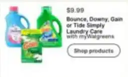 Walgreens Bounce, Downy, Gain or Tide Simply Laundry Care offer