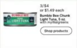 Walgreens Bumble Bee Chunk Light Tuna offer