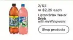 Walgreens Lipton Brisk Tea or Drink offer