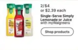 Walgreens Single-Serve Simply Lemonade or Juice with myWalgreens offer
