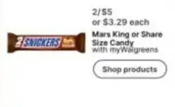 Walgreens Snickers Mars King or Share Size Candy offer