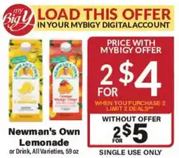 Big Y Newman's Own Lemonade offer