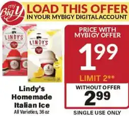 Big Y Lindy's Homemade Italian Ice offer
