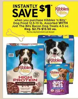 Dollar General Kibbles 'n Bits Dog Food 12.5-13 lb. Assorted WITH Just The Bits Bacon Dog Treats 4.5 oz offer