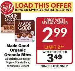 Big Y Made Good Organic Granola Bites offer