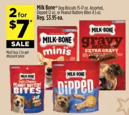 Dollar General Milk Bone Dog Biscuits 15-17 oz. Assorted, Dipped 12 oz. or Peanut Buttery Bites 4.5 oz offer