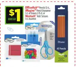 Dollar General OfficeHub Pencils iMagine Pencil Sharpener or Erasers or Westcott Kids Scissors offer
