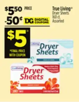 Dollar General True Living Dryer Sheets offer