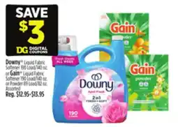Dollar General Downy Liquid Fabric Softener or Gain Liquid Fabric Softener or Powder offer