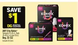 Dollar General U by Kotex Tampons, 18-45 ct., Pads 20-40, or Liner 50 ct offer