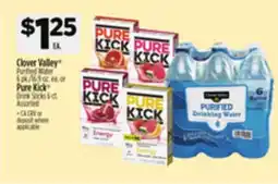 Dollar General Clover Valley Purified Water 6 pk/16.9 oz. ea. or Pure Kick Drink Sticks 6 ct offer