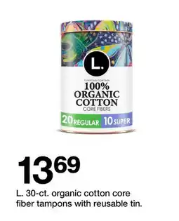 Target L. 30-ct. organic cotton core fiber tampons with reusable tin offer