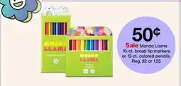 Target Mondo Llama 10-ct. broad tip markers or 12-ct. colored pencils offer