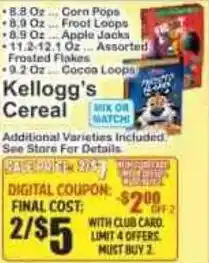 Key Food Kellogg's Cereal offer