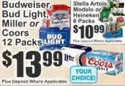 Key Food Budweiser, Bud Light, Miller or Coors offer