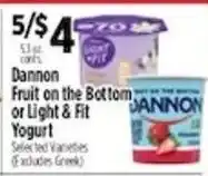 Pioneer Supermarkets Dannon Fruit on the Bottom or Light & Fit Yogurt offer