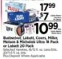 Tops Budweiser, Labatt, Coors, Miller, Molson & Michelob Ultra 32 Pack or Labatt 20 Pack offer