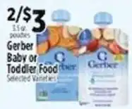 Pioneer Supermarkets Gerber baby or toddler food offer
