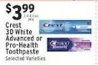 Associated Crest 3D White Advanced or Pro-Health Toothpaste offer