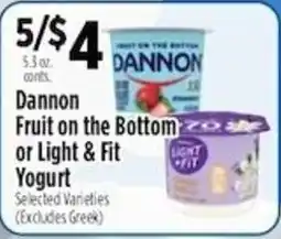 Pioneer Supermarkets Dannon Fruit on the Bottom or Light & Fit Yogurt offer