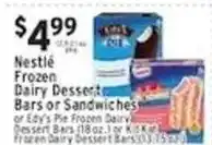 Associated Nestle frozen dairy dessert bars or sandwiches offer
