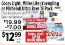 Pioneer Supermarkets Coors Light, Miller Lite, Yuengling or Michelob Ultra Beer offer