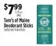 Pioneer Supermarkets Tom's of Maine Deodorant Sticks offer